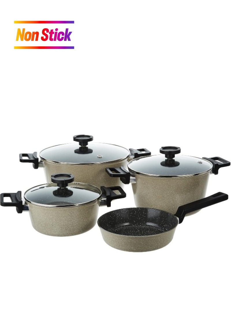 Reverse Cookware Set 7 Pieces (Stockpot 20 24 28cm Frypan 20cm) Warm Marble