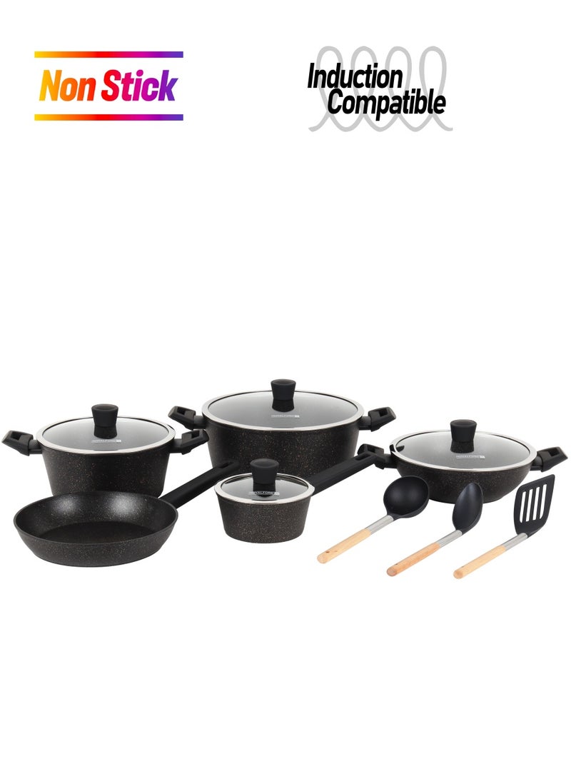 Royalford Royalford Authentic 12-piece Forged Aluminum Cookware Set- RF12677/ Durable Nonstick Granite Coating with 5-Layer Construction Black