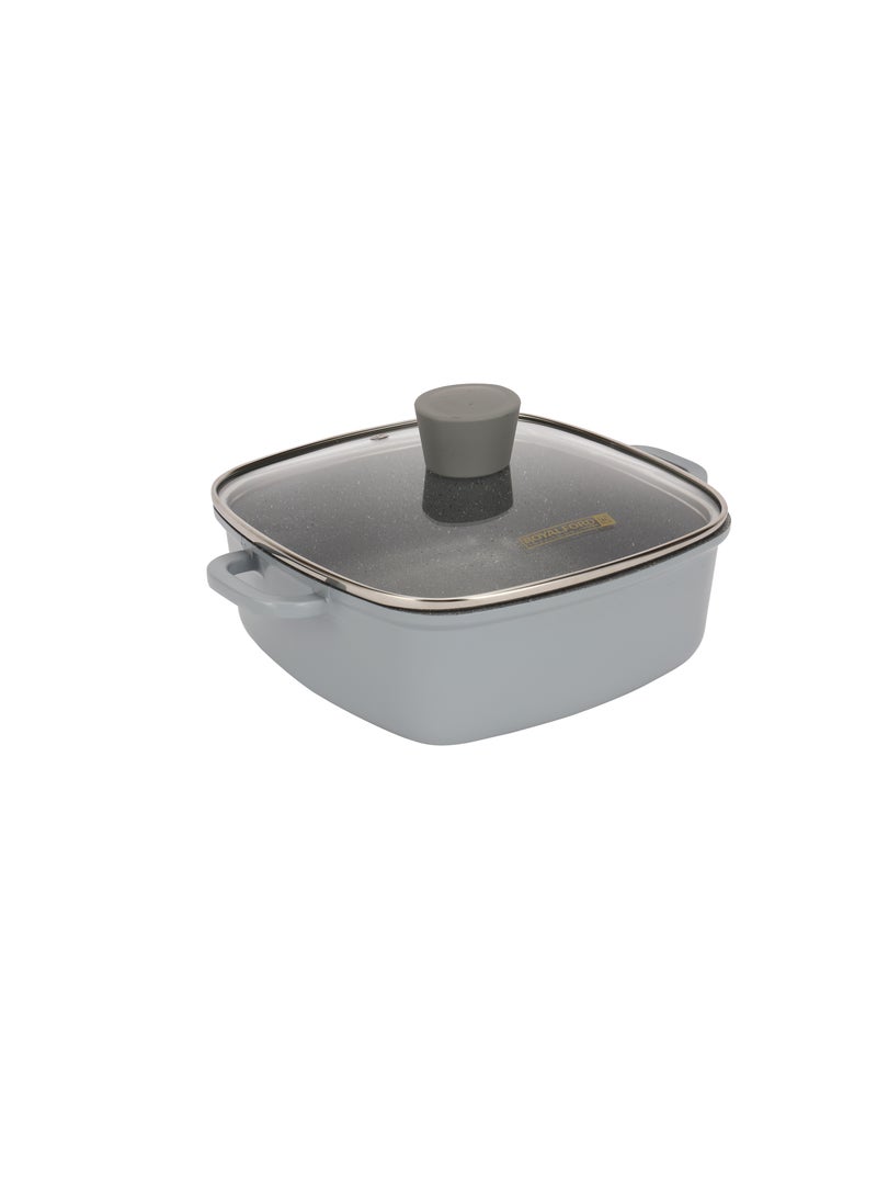 Royalford 7-Piece Die-Cast Aluminum Cookware Set- RF12487/ Granite Coated with 2.2 mm Thickness, Induction Base, Handles and Glass Lid Grey