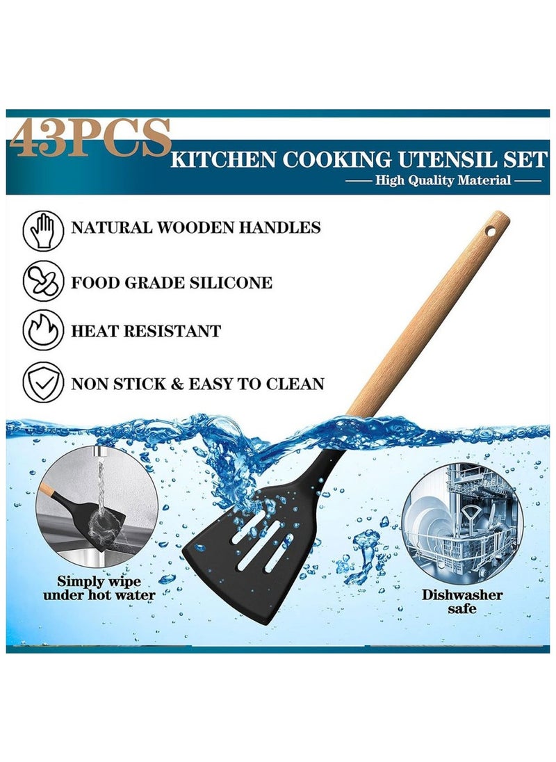 43 Pcs Kitchen Utensil Set Heat Resistant Silicone Cooking Kitchen Utensil Set With Holder Spoon Spatula Kitchen Gadget Tool Set For Nonstick Cookware Dishwasher
