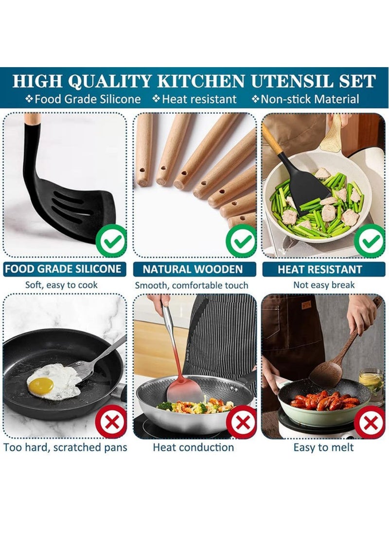 43 Pcs Kitchen Utensil Set Heat Resistant Silicone Cooking Kitchen Utensil Set With Holder Spoon Spatula Kitchen Gadget Tool Set For Nonstick Cookware Dishwasher