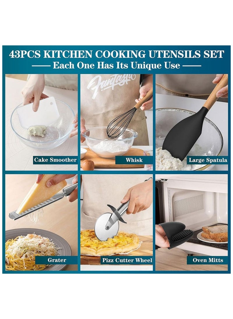 43 Pcs Kitchen Utensil Set Heat Resistant Silicone Cooking Kitchen Utensil Set With Holder Spoon Spatula Kitchen Gadget Tool Set For Nonstick Cookware Dishwasher