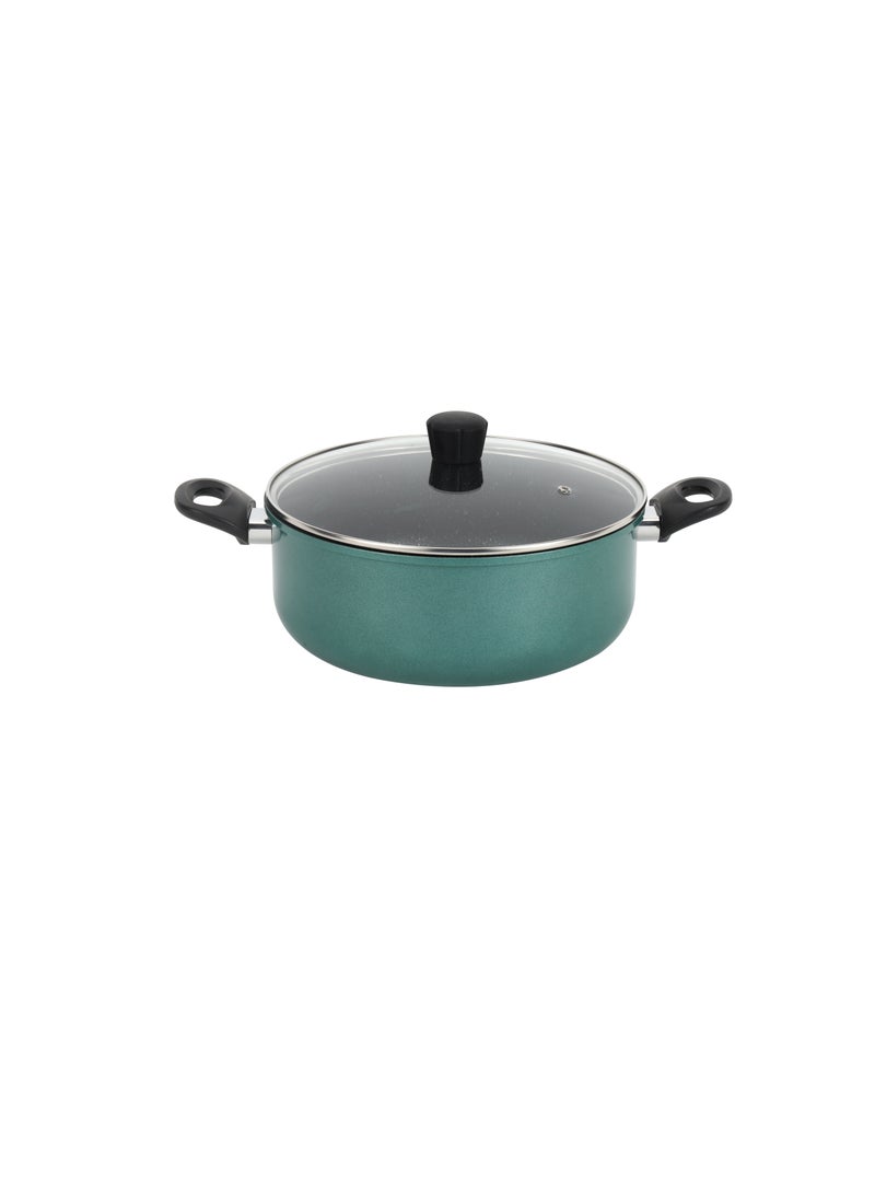 Royalford Daisy 6-piece Forged Aluminum Cookware Set- RF12629/ Durable Nonstick Granite Coating with 5-Layer Construction, Dot Induction Bottom and Glass Lid/ Includes Kadai, Casserole, Saucepan, Fry Pan Turquoise Largecm