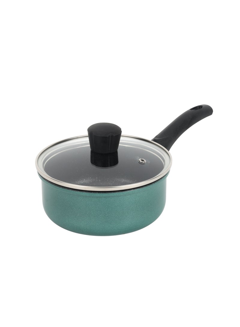 Royalford Daisy 6-piece Forged Aluminum Cookware Set- RF12629/ Durable Nonstick Granite Coating with 5-Layer Construction, Dot Induction Bottom and Glass Lid/ Includes Kadai, Casserole, Saucepan, Fry Pan Turquoise Largecm