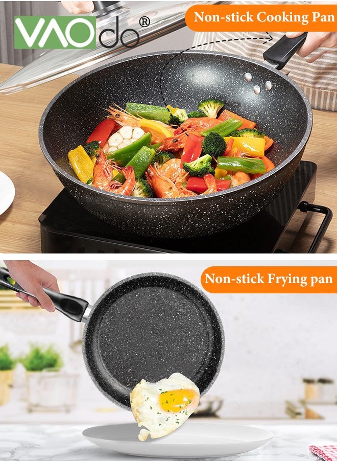 3PCS Non Stick Saucepan Set Common to All Stoves Anti-Scalding Handle Fast Heat Conduction Cookware 21cm Fry Pan 32cm Wok Pan 26cm Sauce Pan