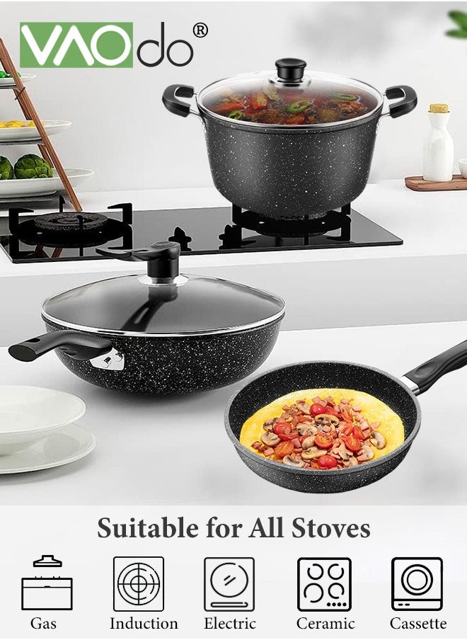 3PCS Non Stick Saucepan Set Common to All Stoves Anti-Scalding Handle Fast Heat Conduction Cookware 21cm Fry Pan 32cm Wok Pan 26cm Sauce Pan