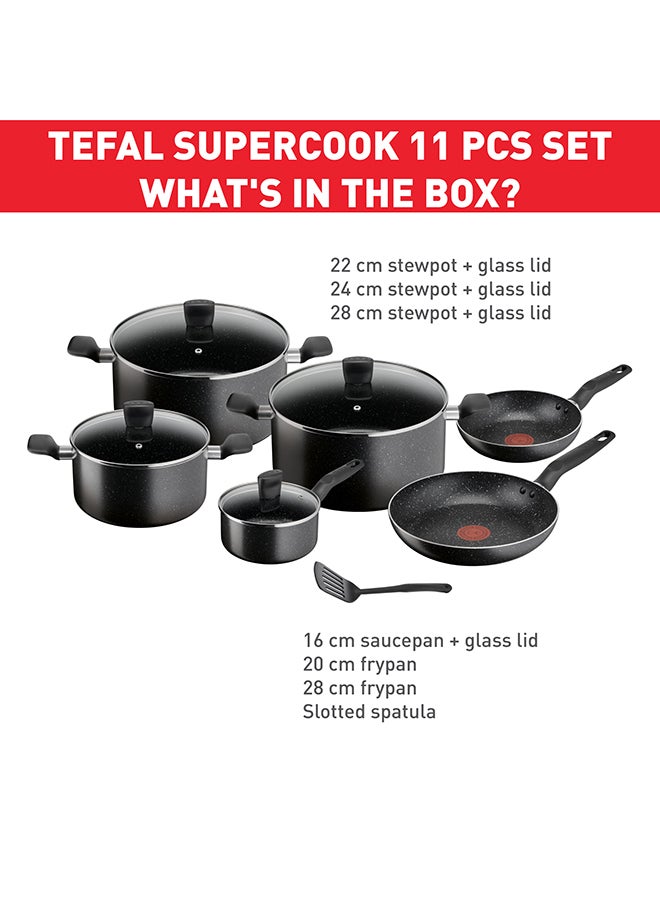 TEFAL Dark Stone | 11 pc set | Non-stick Cookware | Safe coating | Heat indicator | Ergonomic handles | Glass lid | Gas | Electric | Ceramic hobs | 2 Years Warranty | B491BS85 Marble - Black White Grey Dots Su