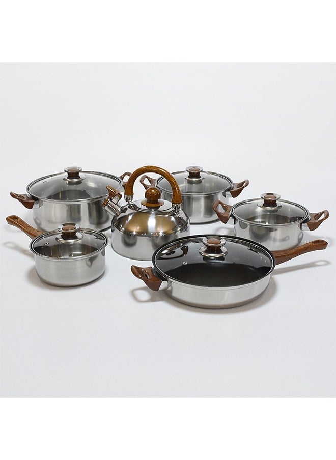 6-Piece Set of Pot Wooden Handle with Kettle Pot Set of Kitchen Cooking Pot Set