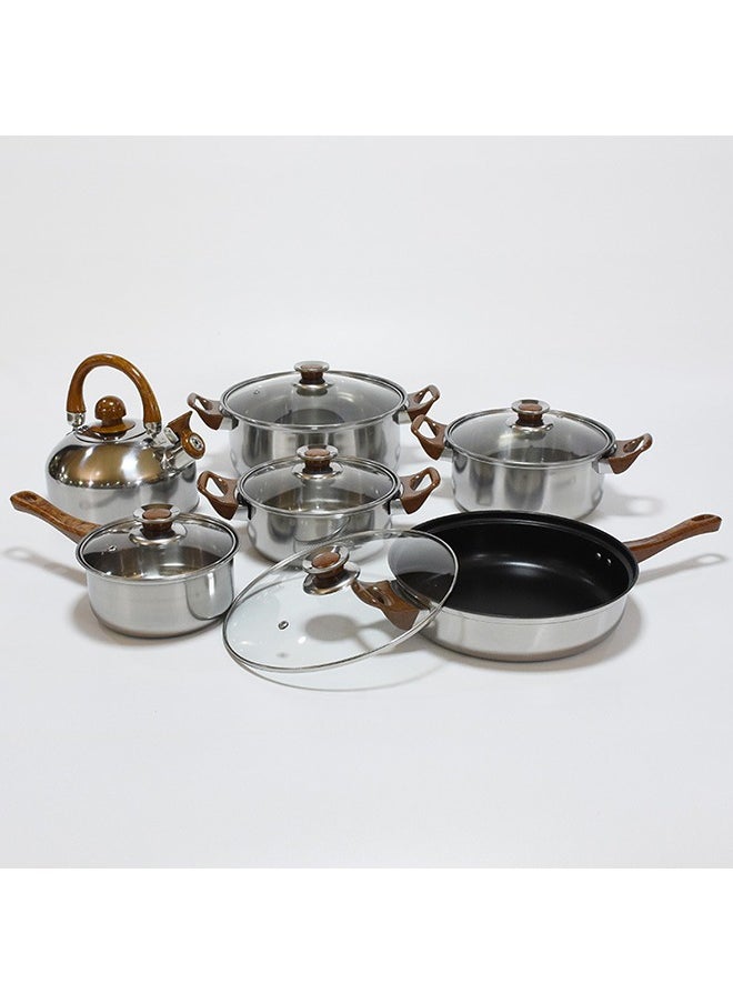 6-Piece Set of Pot Wooden Handle with Kettle Pot Set of Kitchen Cooking Pot Set