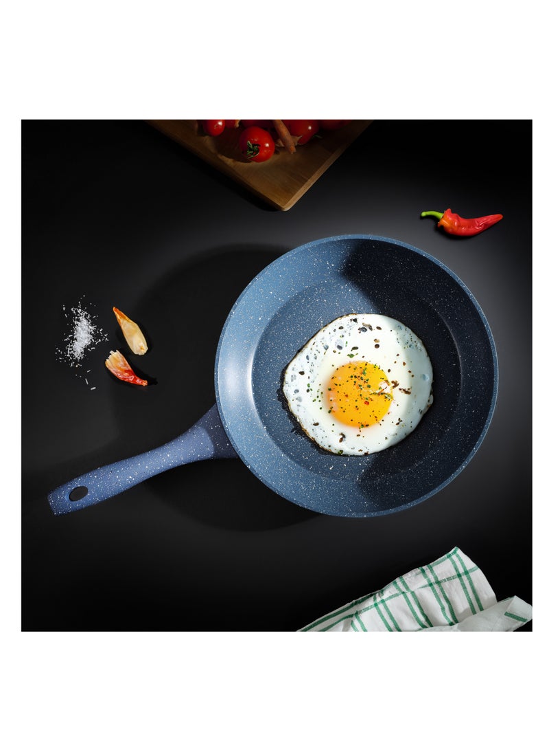 Royalford 12-piece Chef Pride Die-Cast Aluminum Cookware Set- RF12488/ Granite Coated with 2.5 mm Thickness, Induction Base, Handles and Glass Lid Blue
