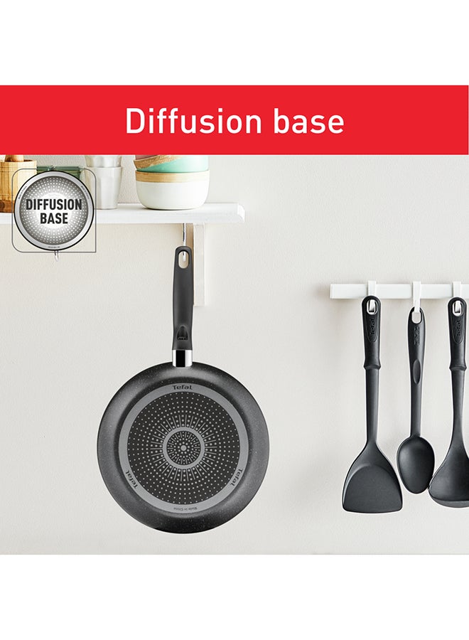 TEFAL Dark Stone | 7 pc set | Non-stick Cookware | Safe coating | Heat indicator | Ergonomic handles | Glass lid | Gas | Electric | Ceramic hobs | 2 Years Warranty | B491S785 Marble - Black Whith Grey Dots