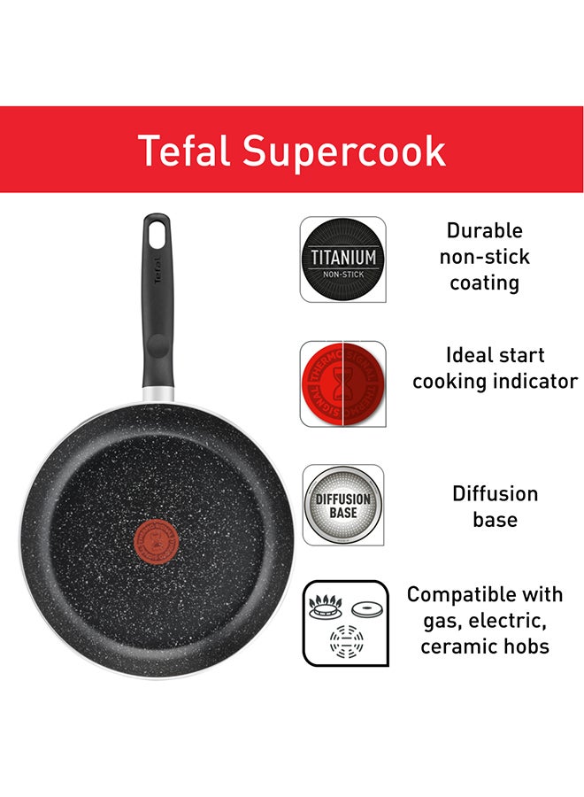 TEFAL Dark Stone | 7 pc set | Non-stick Cookware | Safe coating | Heat indicator | Ergonomic handles | Glass lid | Gas | Electric | Ceramic hobs | 2 Years Warranty | B491S785 Marble - Black Whith Grey Dots