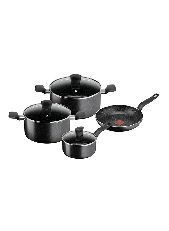 TEFAL Dark Stone | 7 pc set | Non-stick Cookware | Safe coating | Heat indicator | Ergonomic handles | Glass lid | Gas | Electric | Ceramic hobs | 2 Years Warranty | B491S785 Marble - Black Whith Grey Dots