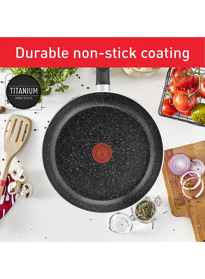 TEFAL Dark Stone | 7 pc set | Non-stick Cookware | Safe coating | Heat indicator | Ergonomic handles | Glass lid | Gas | Electric | Ceramic hobs | 2 Years Warranty | B491S785 Marble - Black Whith Grey Dots