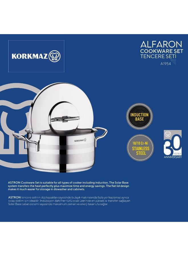 Korkmaz Astron 7 pcs Cookware Set | Pots and Pans Set | Stainless Steel Inductions Cookware Sets A2054 Silver