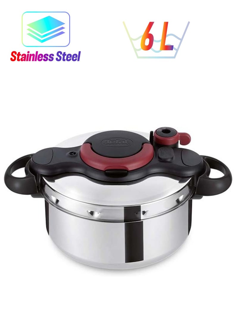 TEFAL Pressure Cooker | ClipsoMinut’ Easy 6L | Stainless steel |Express Cooking | Vitamins Preserved | One-Handed Opening/Closing | Safe | Made in France | 2 Years Warranty | P4620768 Stainless Steel