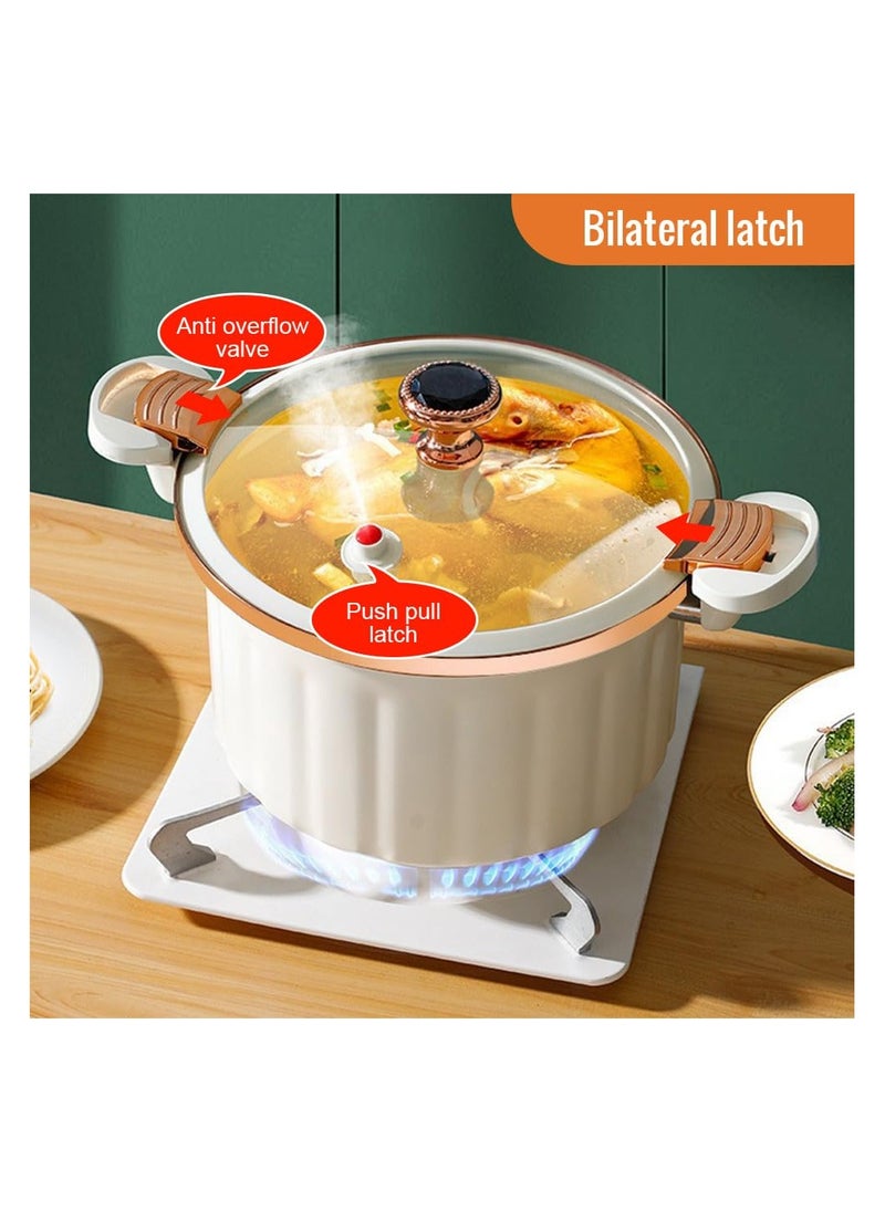 Non-stick Enamel Micro Pressure Cooker, New Push-Pull Lock Pressure Cooker Soup Stew Pot Enamel Soup Pot, 8L Large Capacity Multifunctional Plumpy Non-stick Micro Pressure Pot (White)