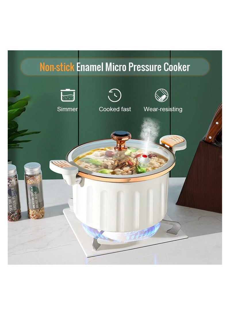 Non-stick Enamel Micro Pressure Cooker, New Push-Pull Lock Pressure Cooker Soup Stew Pot Enamel Soup Pot, 8L Large Capacity Multifunctional Plumpy Non-stick Micro Pressure Pot (White)