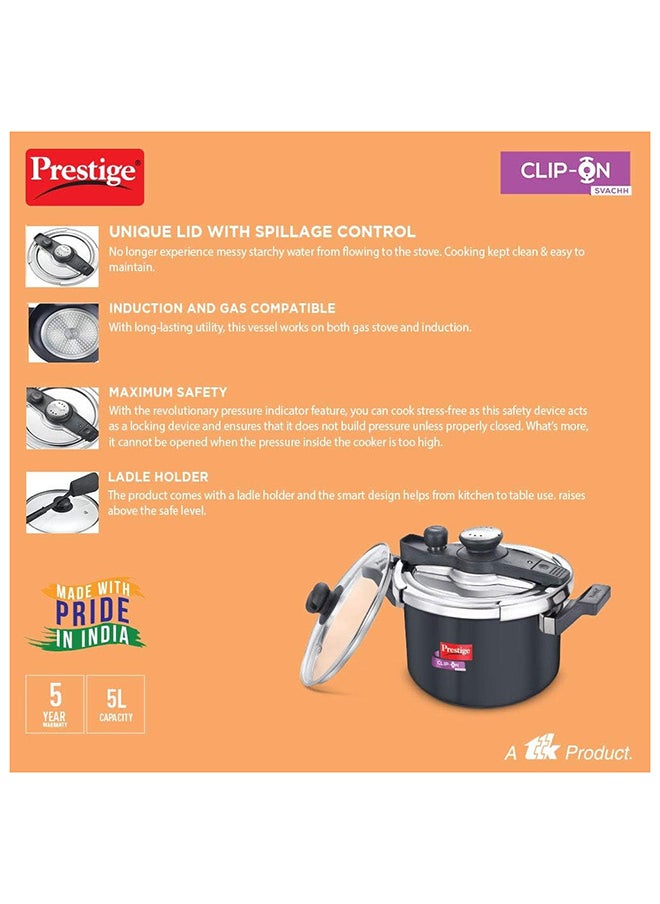 Prestige Svachh Clip-on 5 Litre Hard Anodised Pressure Cooker Black