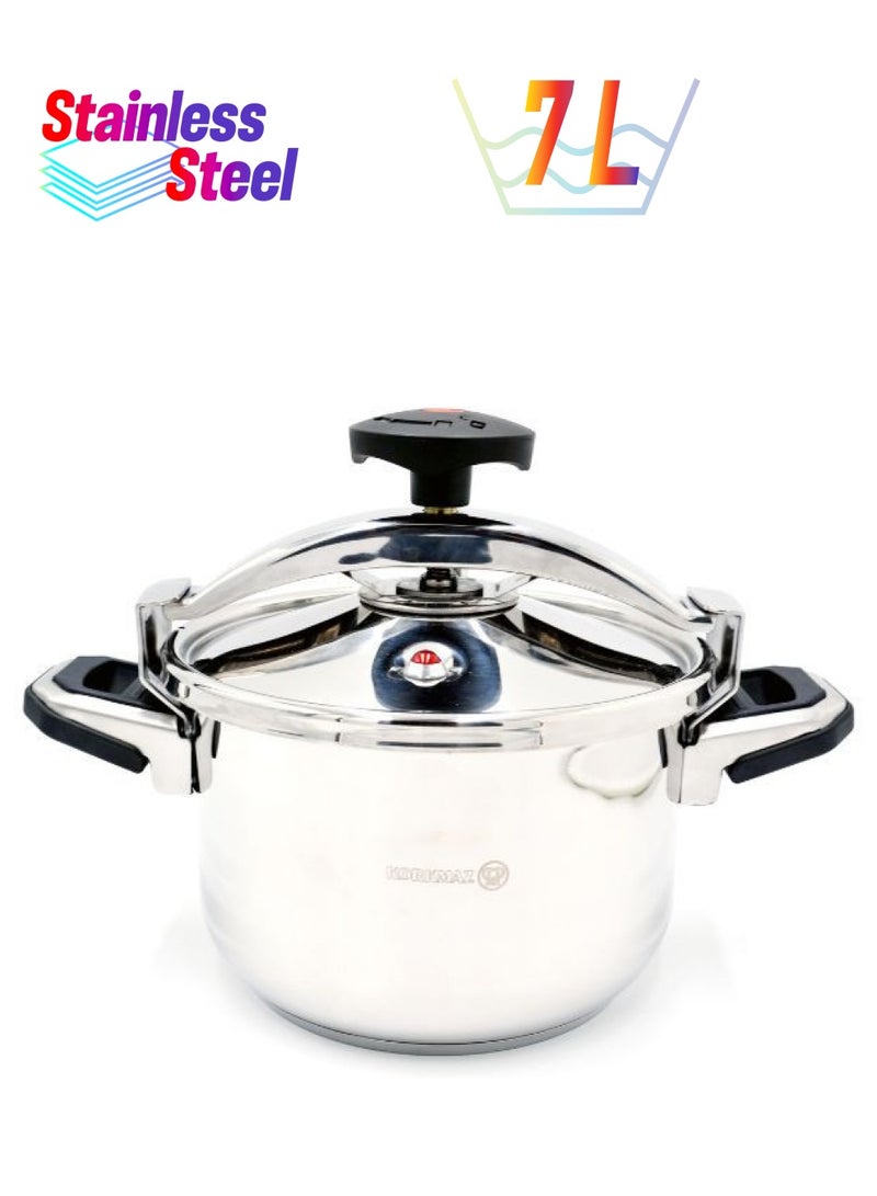 Korkmaz Pressa  Stainless Steel Pressure Cooker 7L | Aluminium Capsul Base Turkish Pressure Cooker with Heavy Lid |  Induction Base Cooker Stainless Steel