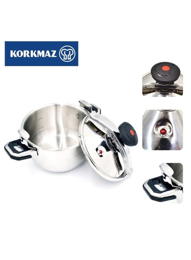 Korkmaz Pressa Stainless Steel Pressure Cooker 13L | Aluminium Capsul Base Turkish Pressure Cooker with Heavy Lid | Induction Base Cooker Stainless Steel
