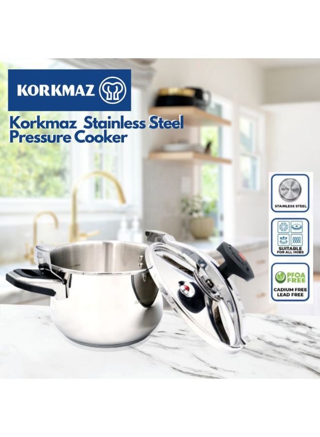 Korkmaz Pressa Stainless Steel Pressure Cooker 13L | Aluminium Capsul Base Turkish Pressure Cooker with Heavy Lid | Induction Base Cooker Stainless Steel