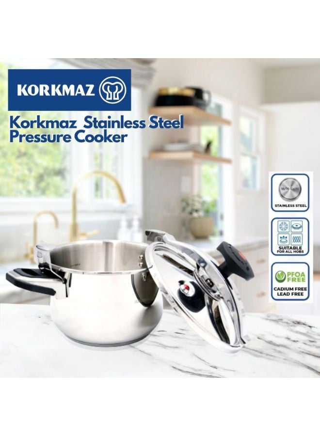 Korkmaz Pressa Stainless Steel Pressure Cooker 11L | Aluminium Capsul Base Turkish Pressure Cooker with Heavy Lid |  Induction Base Cooker Stainless Steel