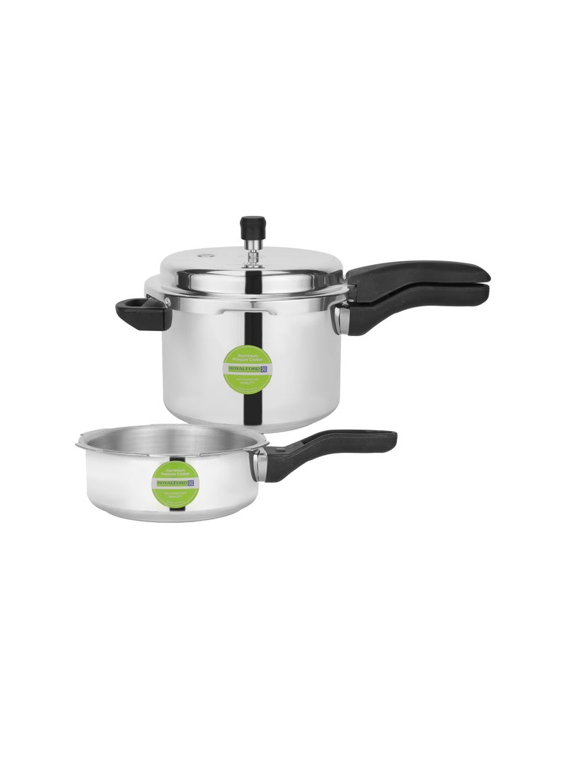 Royalford Aluminum Pressure Cookers Combo- RF12182/ 3-liter Pan, 5-liter Cooker and Common Lid, Equipped with Improved Pressure Regulator Silver