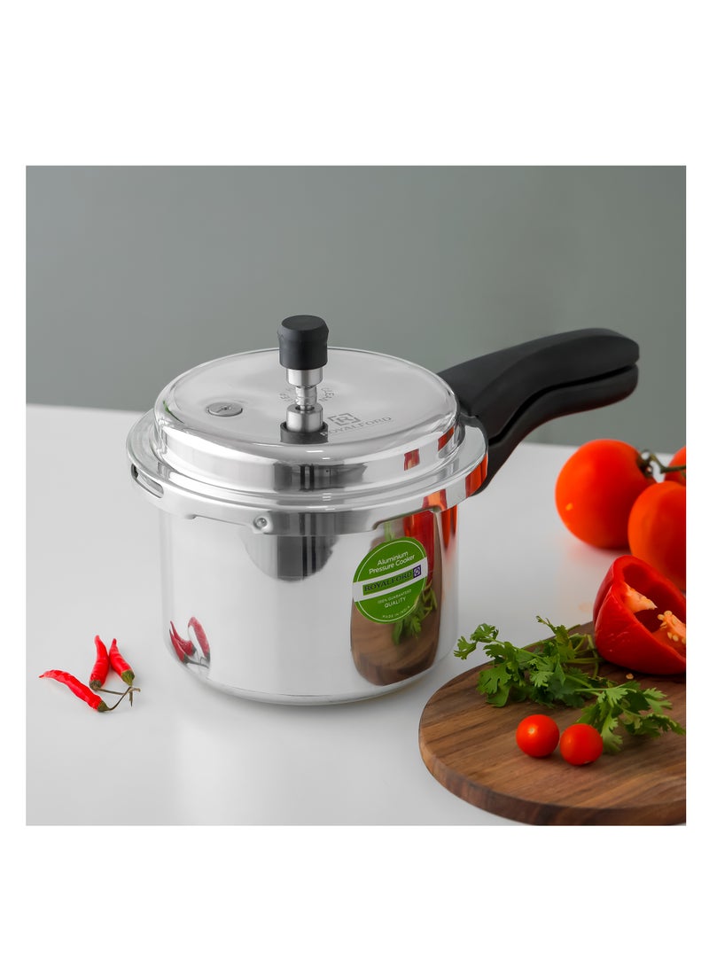 Royalford 3.0 L Aluminum Pressure Cooker- RF11941| Equipped with Improved Pressure Regulator, Handle, Anti Implosion Lid and Stepped Bottom Design Silver