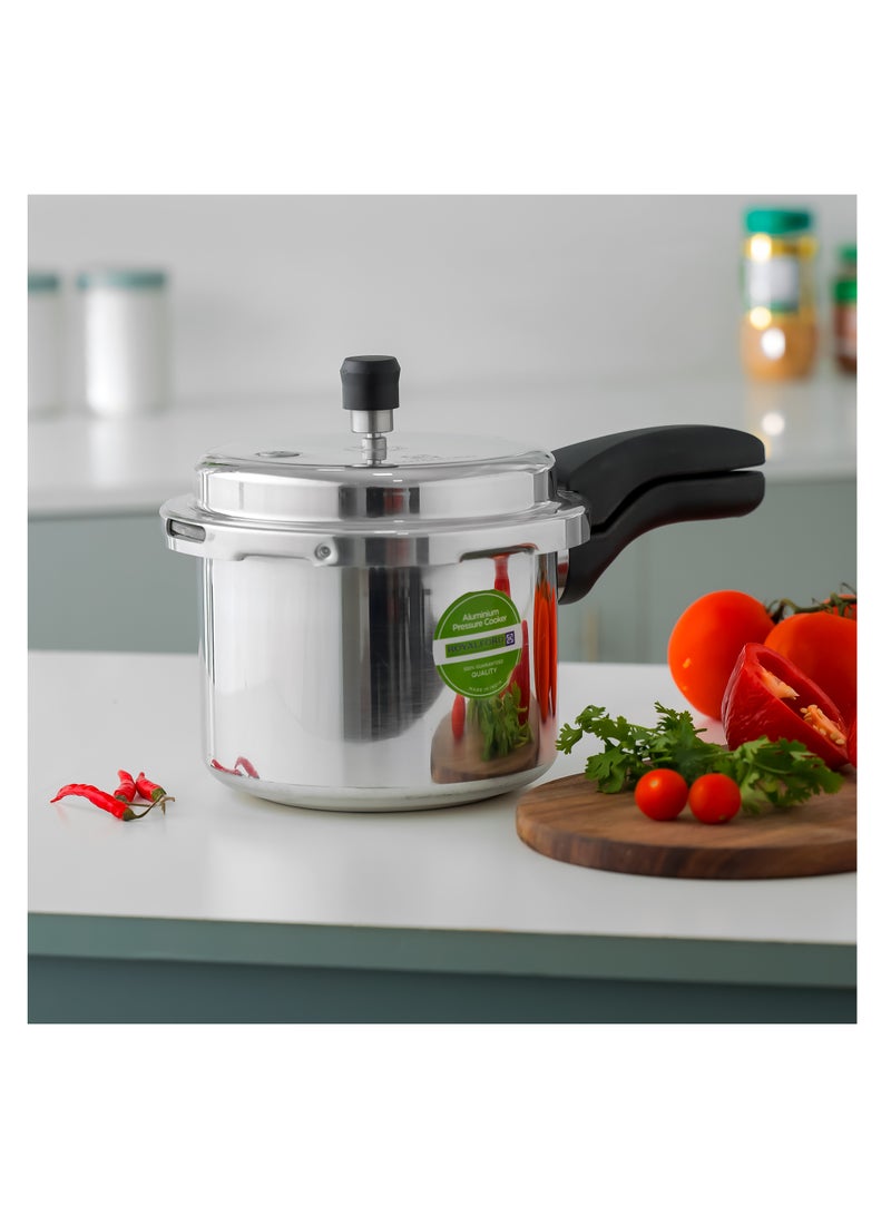 Royalford 3.0 L Aluminum Pressure Cooker- RF11941| Equipped with Improved Pressure Regulator, Handle, Anti Implosion Lid and Stepped Bottom Design Silver