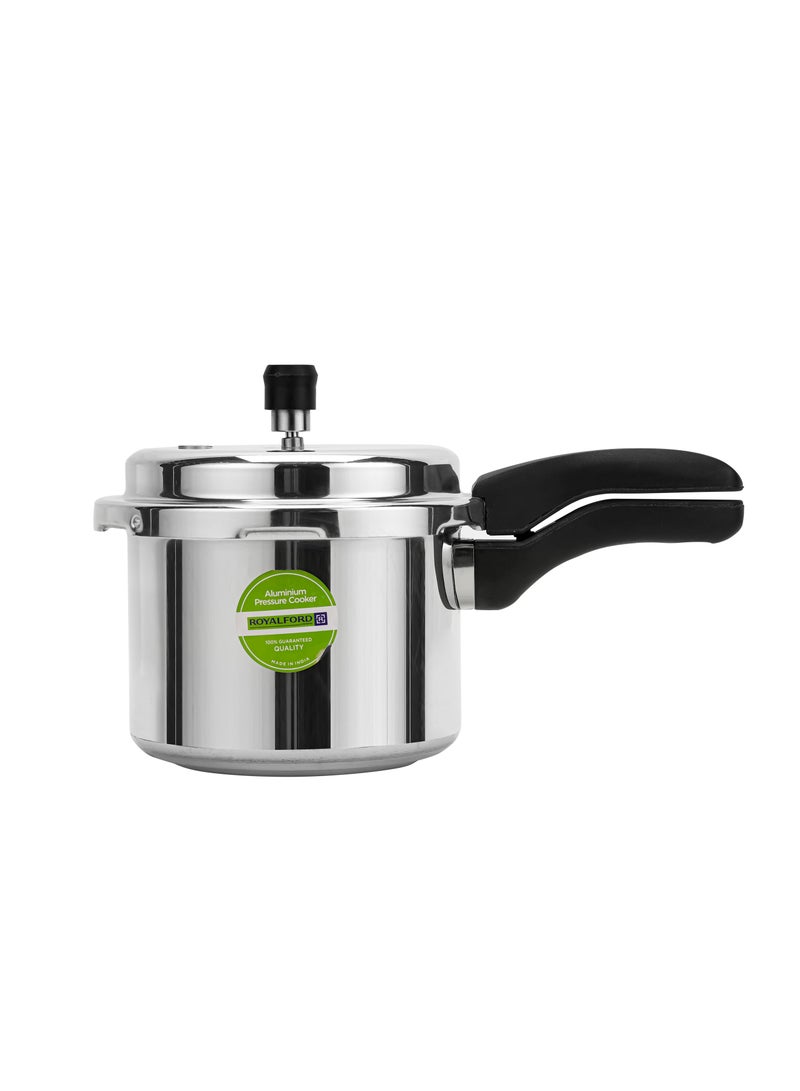 Royalford 3.0 L Aluminum Pressure Cooker- RF11941| Equipped with Improved Pressure Regulator, Handle, Anti Implosion Lid and Stepped Bottom Design Silver