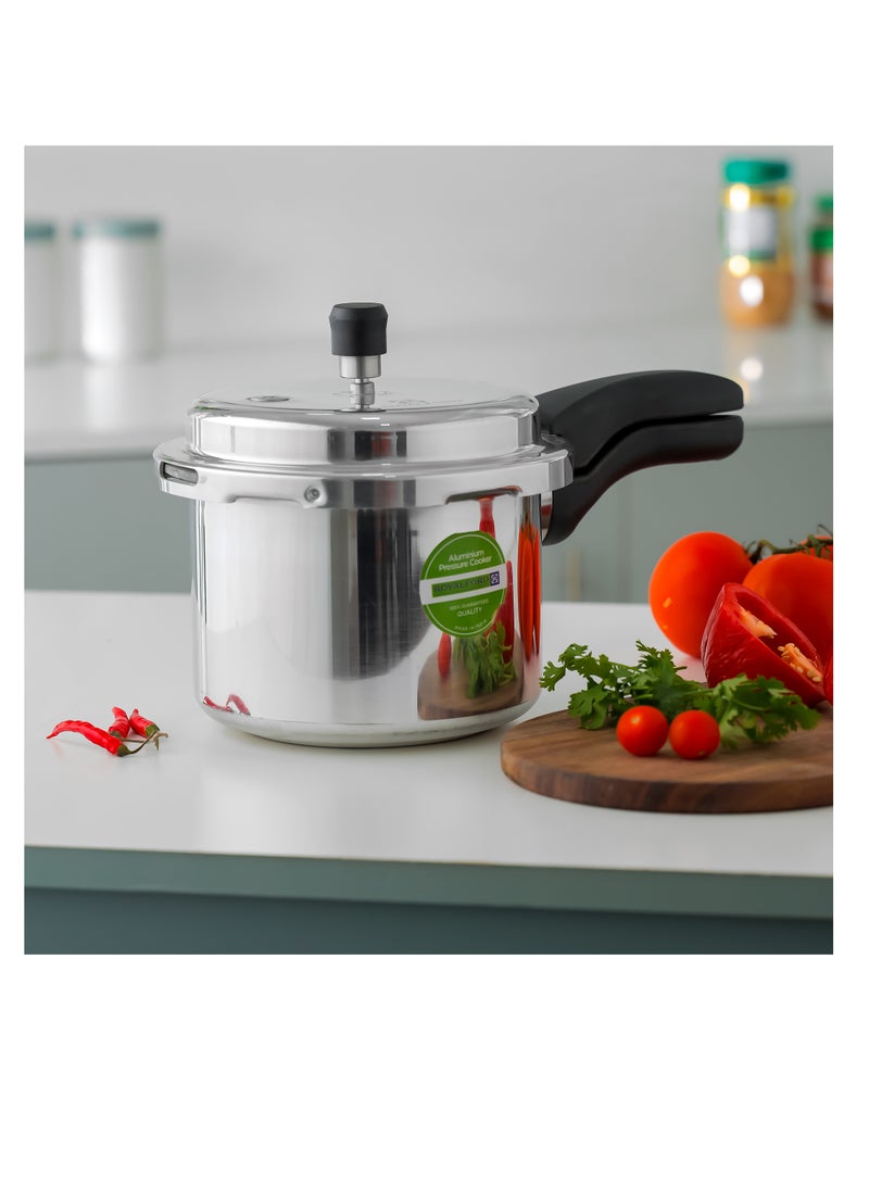 Royalford 3.0 L Aluminum Pressure Cooker- RF11941| Equipped with Improved Pressure Regulator, Handle, Anti Implosion Lid and Stepped Bottom Design Silver