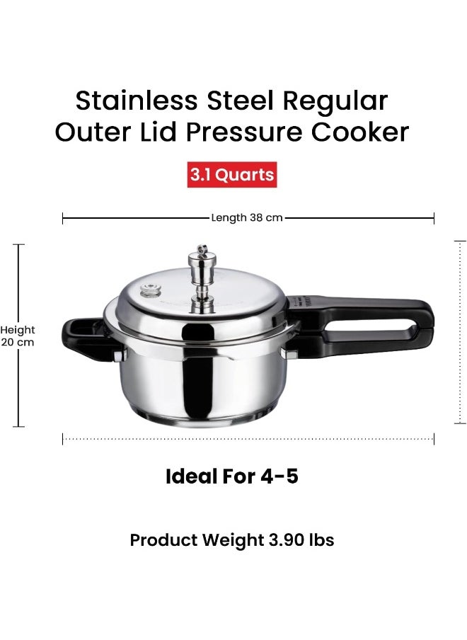 18/8 Stainless Steel Pressure Cooker Outer Lid 3 Litre