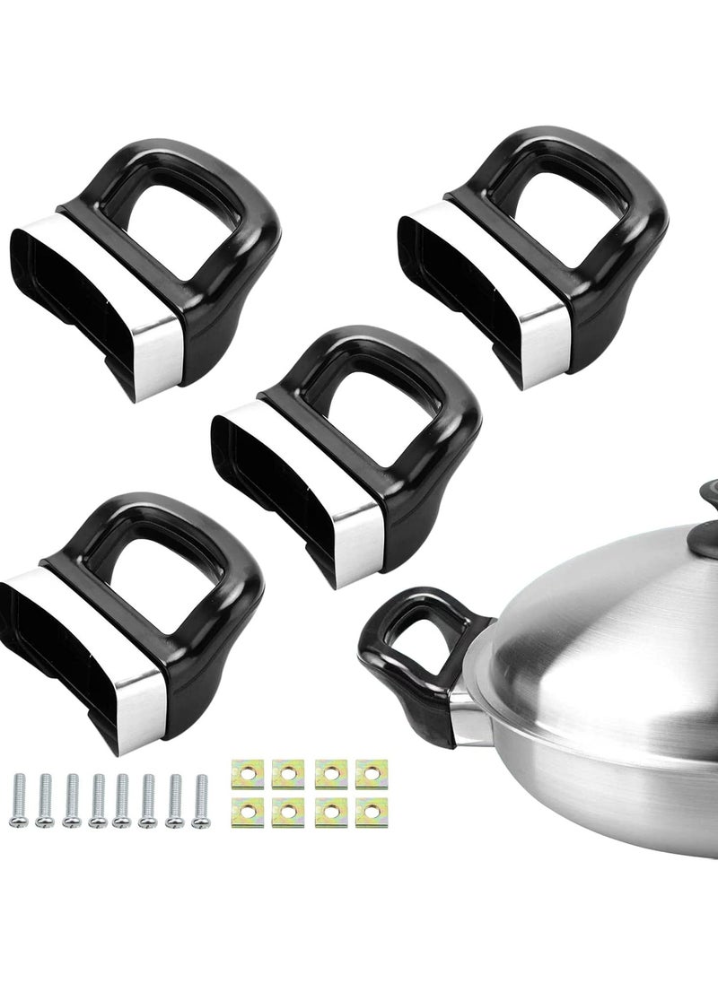 4 Pack Metal Replacement Pot Handles - Short Side Handles for Pressure Cookers (Black)