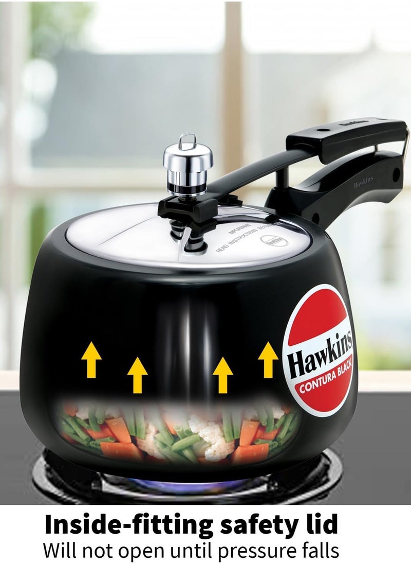 Hawkins 3 Litre Contura Black Pressure Cooker, Hard Anodised Inner Lid Cooker, Handi Cooker, Black (CB30)