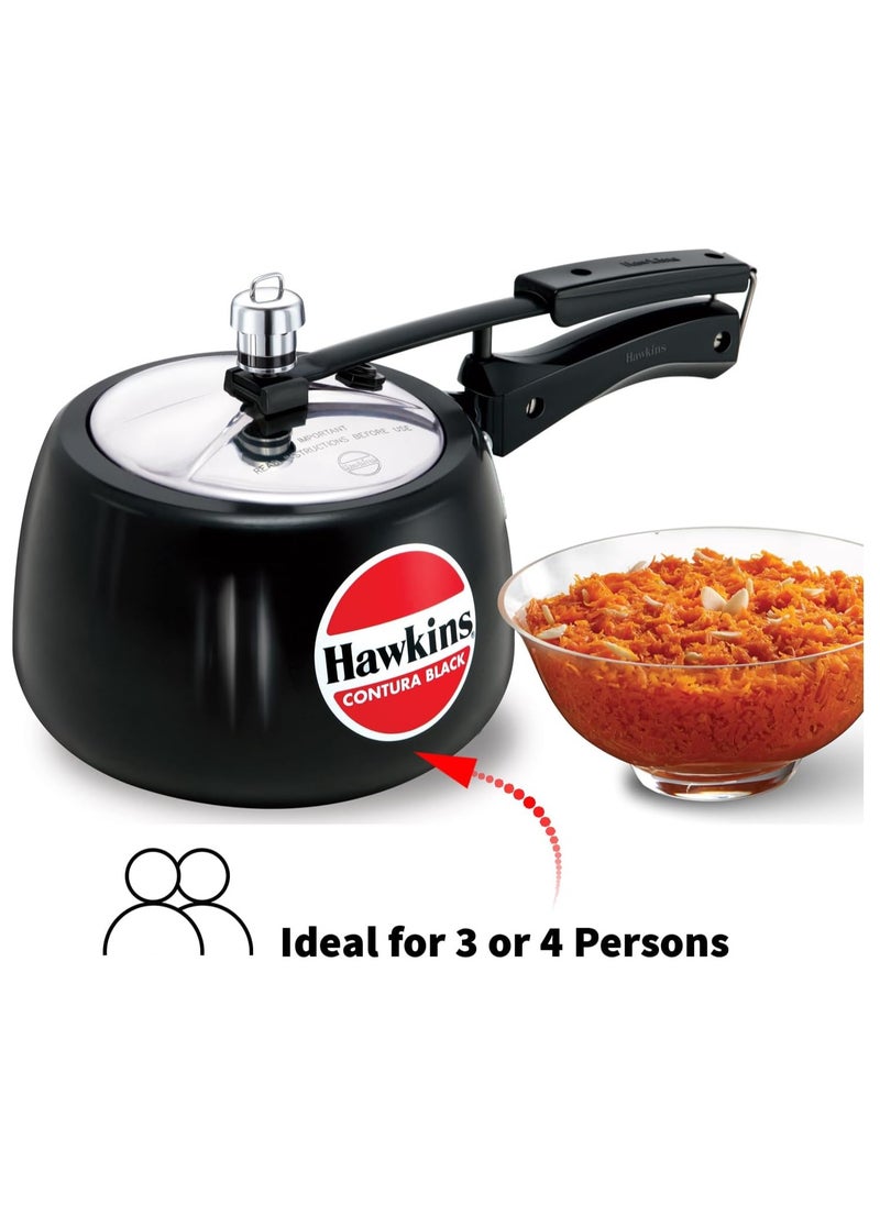 Hawkins 3 Litre Contura Black Pressure Cooker, Hard Anodised Inner Lid Cooker, Handi Cooker, Black (CB30)