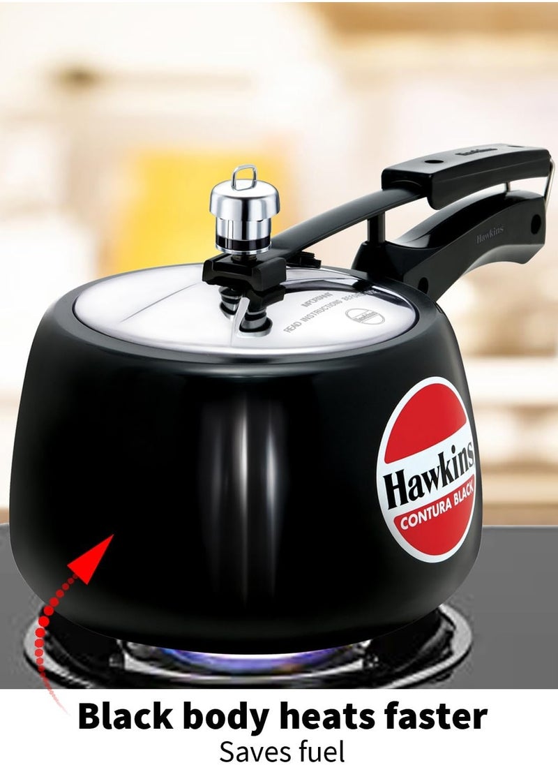 Hawkins 3 Litre Contura Black Pressure Cooker, Hard Anodised Inner Lid Cooker, Handi Cooker, Black (CB30)