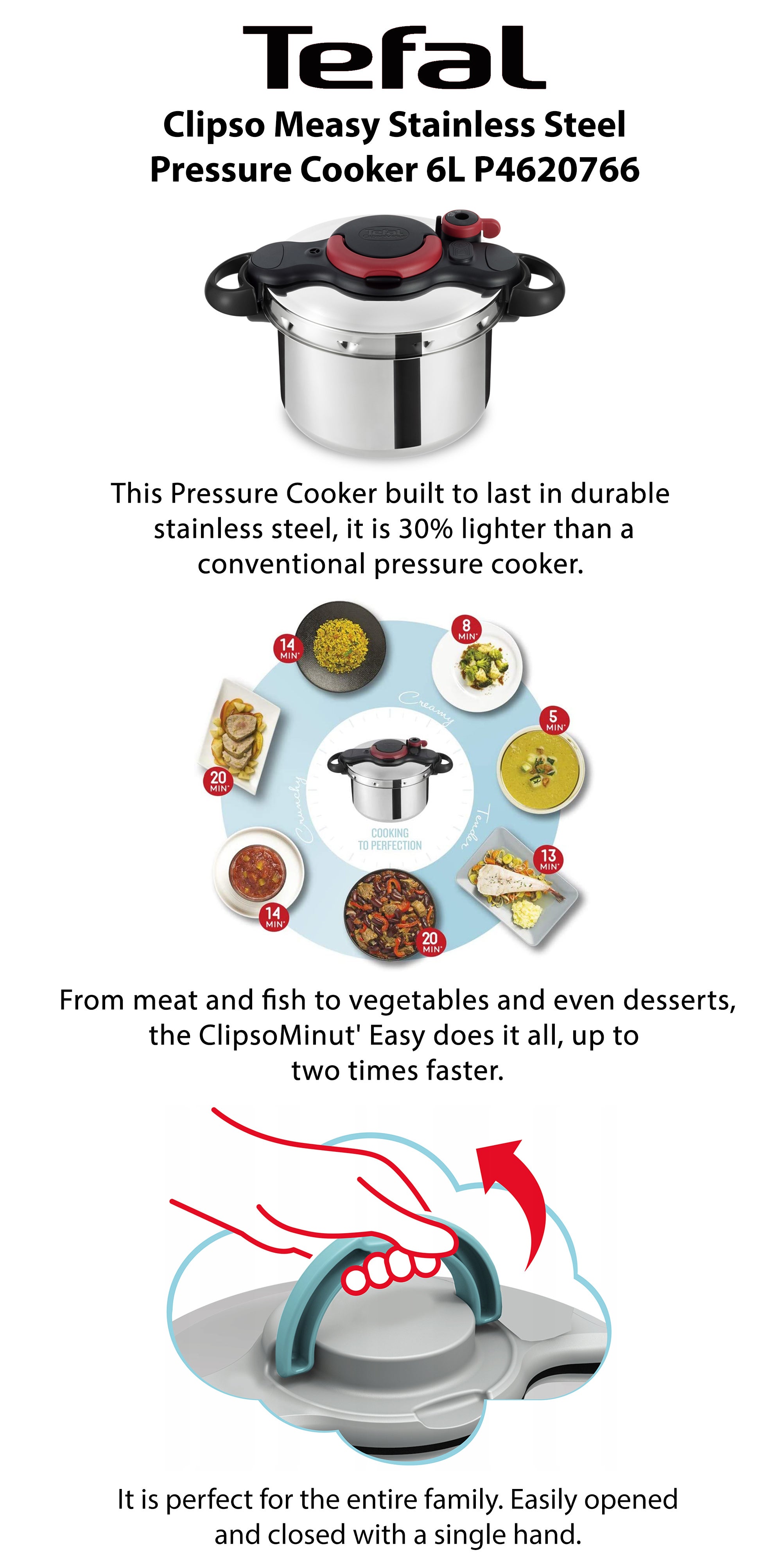 Clipso Measy Stainless Steel Pressure Cooker 6L Stainless Steel Stainless Steel