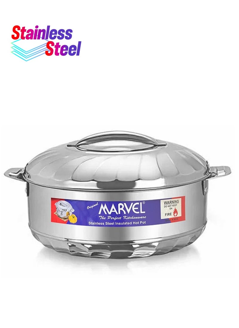 Marvel Stainless Steel Insulated Hot Pot – 10,000ml, Food Safe, Easy to Open, Dual-Wall Insulation, Keeps Food Hot & Cold, Elegant Mirror Finish, Durable & Secure Locking System (10,000ml)