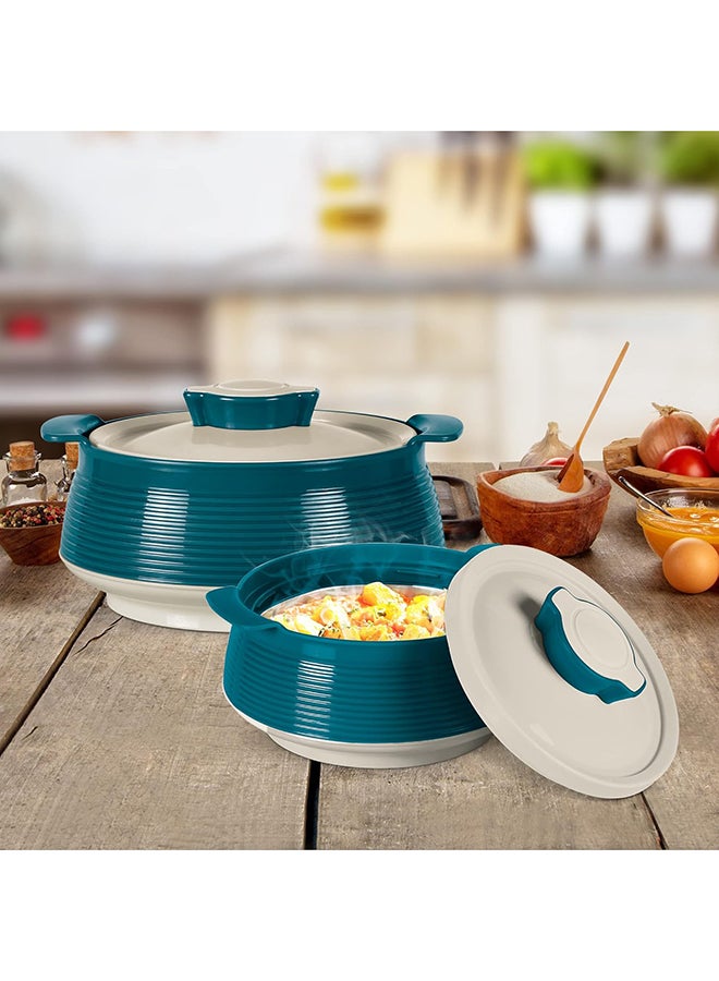 3-Piece Casserole Set (850ml, 1.35L, 1.85L) Double-Walled Hotpot with PU Insulation & Stainless Steel Inner, Keeps Food Hot/Cold, Perfect for Serving Chapati, Roti & Mandi - Venice Reg Marble Green 1.85Liters