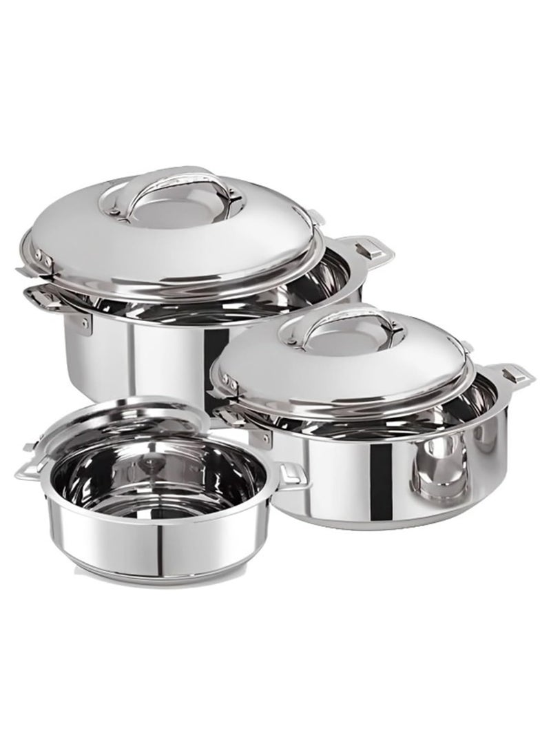 Stainless Steel Casserole Lightweight Easy to Handle Hotpot with Lid Silver-Madina 3Pc Set 2.5, 3.5, 5.0L