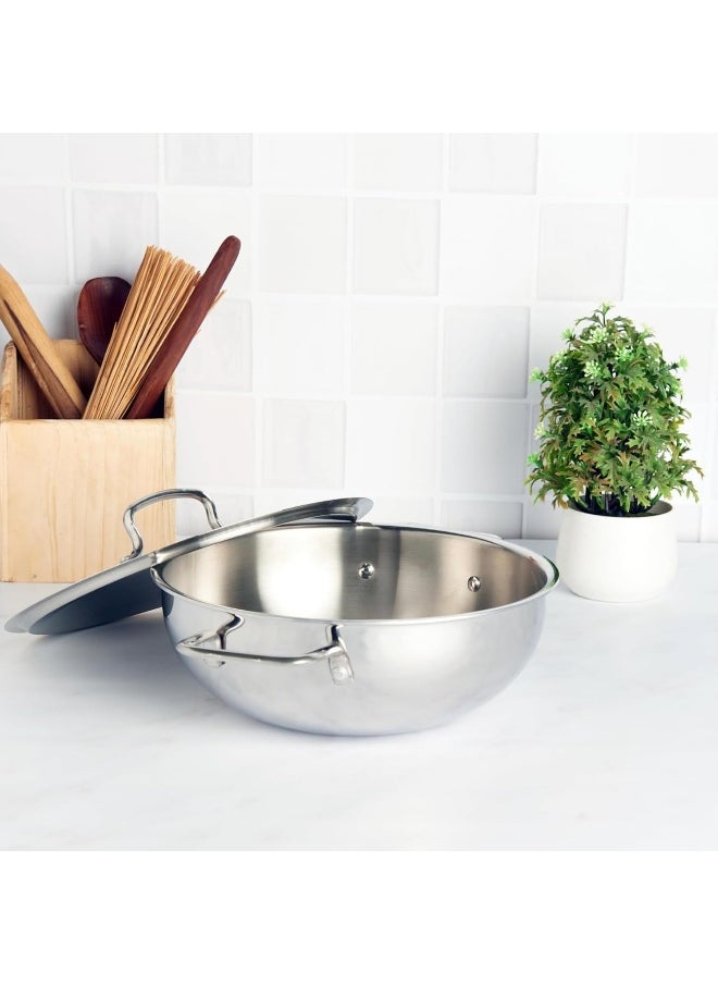 VINOD PLATINUM TRIPLY STAINLESS STEEL EXTRA DEEP KADAI/KADHAI WITH STAINLESS STEEL LID - 8 LITERS (32 CM), VTK032, COOKING POT, FRYPAN, CASSEROLE