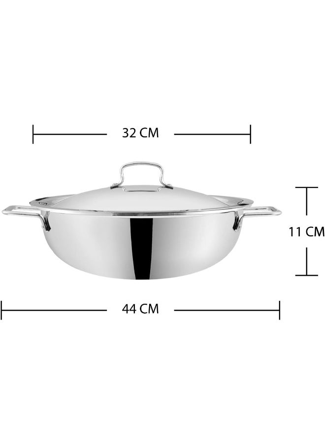 VINOD PLATINUM TRIPLY STAINLESS STEEL EXTRA DEEP KADAI/KADHAI WITH STAINLESS STEEL LID - 8 LITERS (32 CM), VTK032, COOKING POT, FRYPAN, CASSEROLE