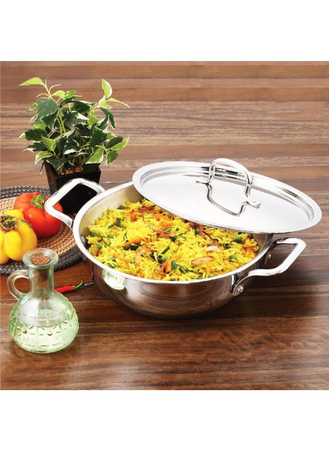 Vinod Platinum Triply Stainless Steel Extra Deep Kadai/Kadhai with Stainless Steel Lid - 3.7 Liters (26 CM), VTK026, Cooking Pot, Frypan, Casserole