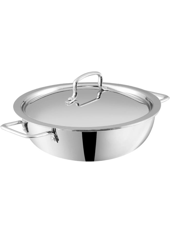 Vinod Platinum Triply Stainless Steel Extra Deep Kadai/Kadhai with Stainless Steel Lid - 3.7 Liters (26 CM), VTK026, Cooking Pot, Frypan, Casserole