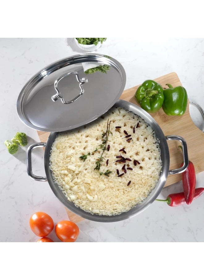 VINOD PLATINUM TRIPLY STAINLESS STEEL EXTRA DEEP KADAI/KADHAI WITH STAINLESS STEEL LID - 5.5 LITERS (30 CM), VTK030, COOKING POT, FRYPAN, CASSEROLE
