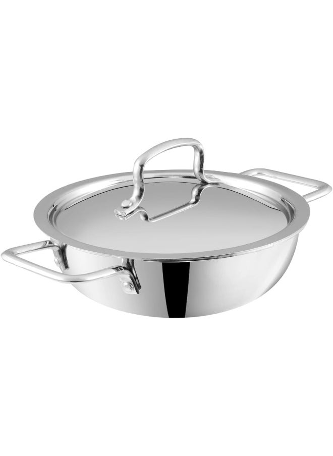 VINOD PLATINUM TRIPLY STAINLESS STEEL EXTRA DEEP KADAI/KADHAI WITH STAINLESS STEEL LID - 1.5 LITRES (20 CM), VTK020, COOKING POT, FRYPAN, CASSEROLE
