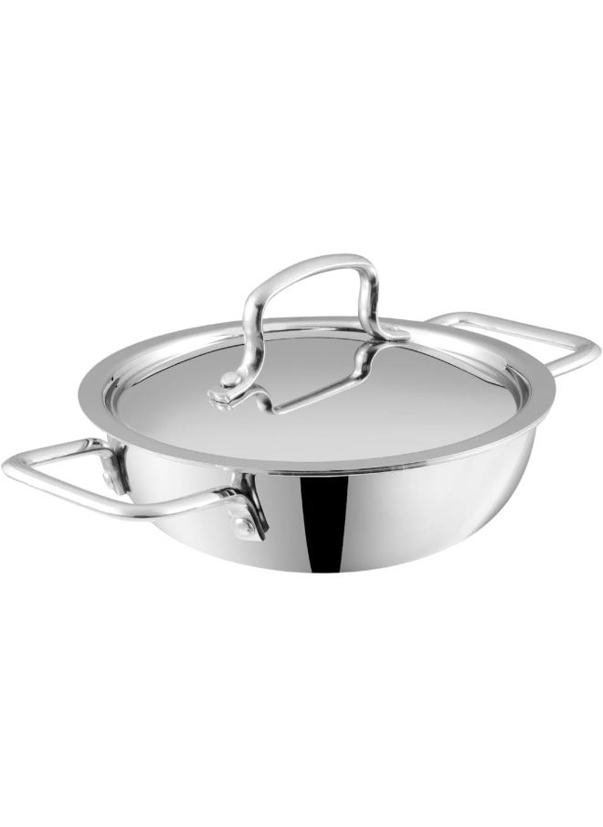 Vinod Platinum Triply Stainless Steel Extra Deep Kadai/Kadhai with Stainless Steel Lid - 1.2 Litres, 18 CM, VTK018, Cooking Pot, Frypan, Casserole