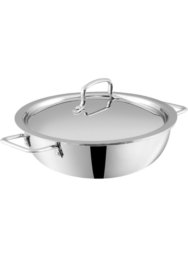 Vinod Platinum Triply Stainless Steel Extra Deep Kadai/Kadhai with Stainless Steel Lid - 4.8 Liters (28 CM), VTK028, Cooking Pot, Frypan, Casserole