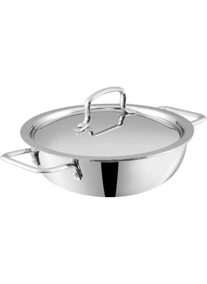 VINOD PLATINUM TRIPLY STAINLESS STEEL EXTRA DEEP KADAI/KADHAI WITH STAINLESS STEEL LID - 2.5 LITRES (22 CM), VTK022, COOKING POT, FRYPAN, CASSEROLE
